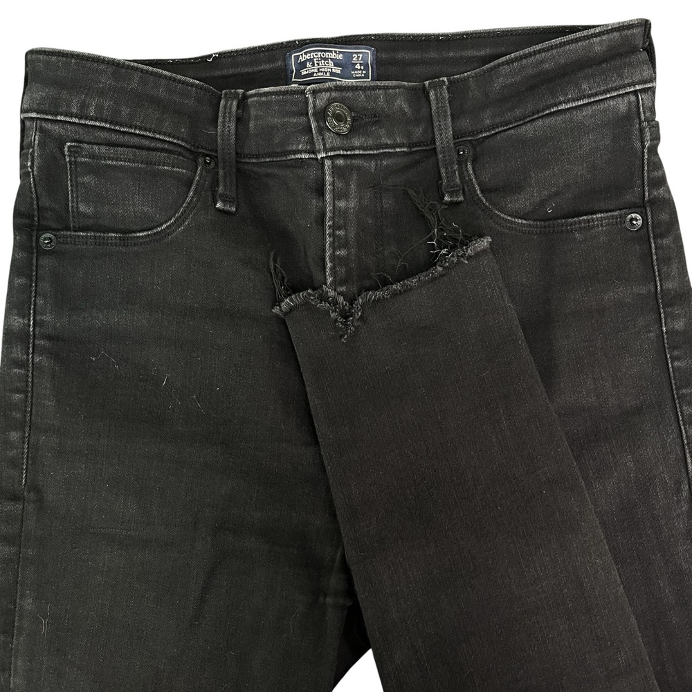 Abercrombie & Fitch Simone High Rise Ankle Skinny Jeans Black Raw Hem 27 4s